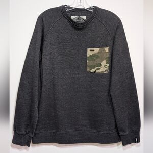 Men's Gray Crewneck Sweater with Camouflage Pocket